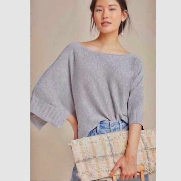Anthropologie Tops - Anthropologie Alicia Shimmer Pullover Top Gray Silver Linen Blend XS Sparkle